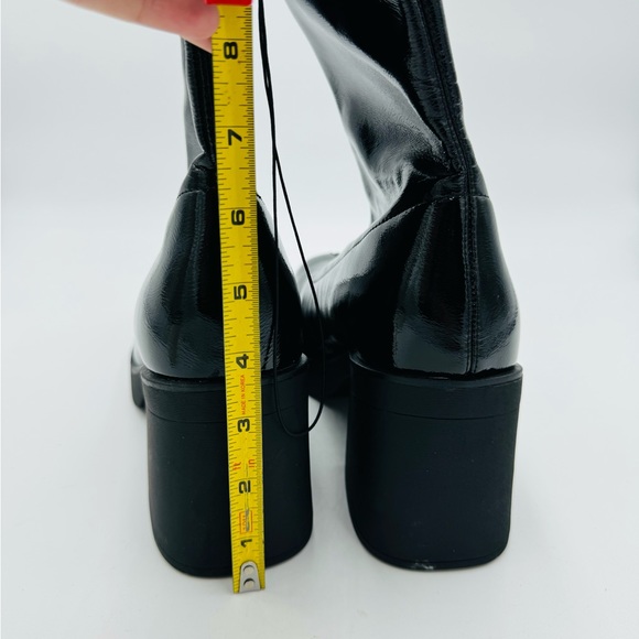 NEWCall It Spring Shauna Crinkle Black Patent Faux Leather Lugged Platform Boots - Picture 10 of 10